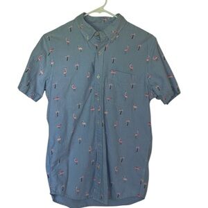 American Eagle Flamingo  Button Down Short Sleeve Shirt Flamingos Size S